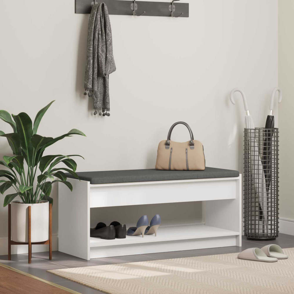 Produktbild för Hallbänk med kudde Vit 103 x 38 x 45 cm Konstruerat Trä och Tyg