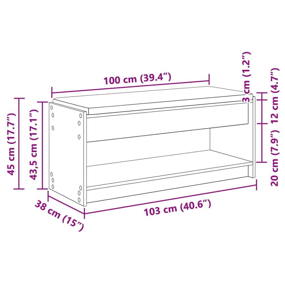 Produktbild för Hallbänk med kudde Vit 103 x 38 x 45 cm Konstruerat Trä och Tyg