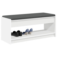 Produktbild för Hallbänk med kudde Vit 103 x 38 x 45 cm Konstruerat Trä och Tyg