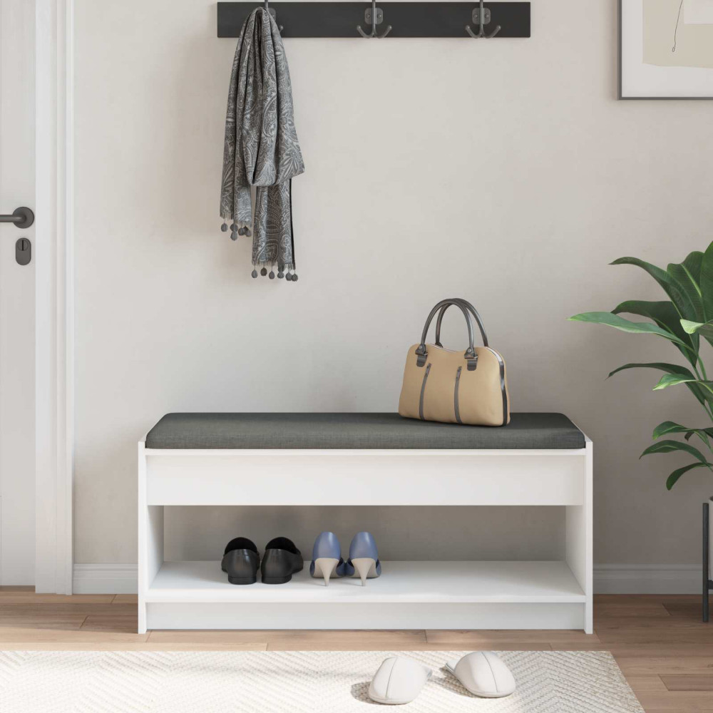 Produktbild för Hallbänk med kudde Vit 103 x 38 x 45 cm Konstruerat Trä och Tyg