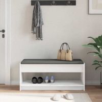 Produktbild för Hallbänk med kudde Vit 103 x 38 x 45 cm Konstruerat Trä och Tyg