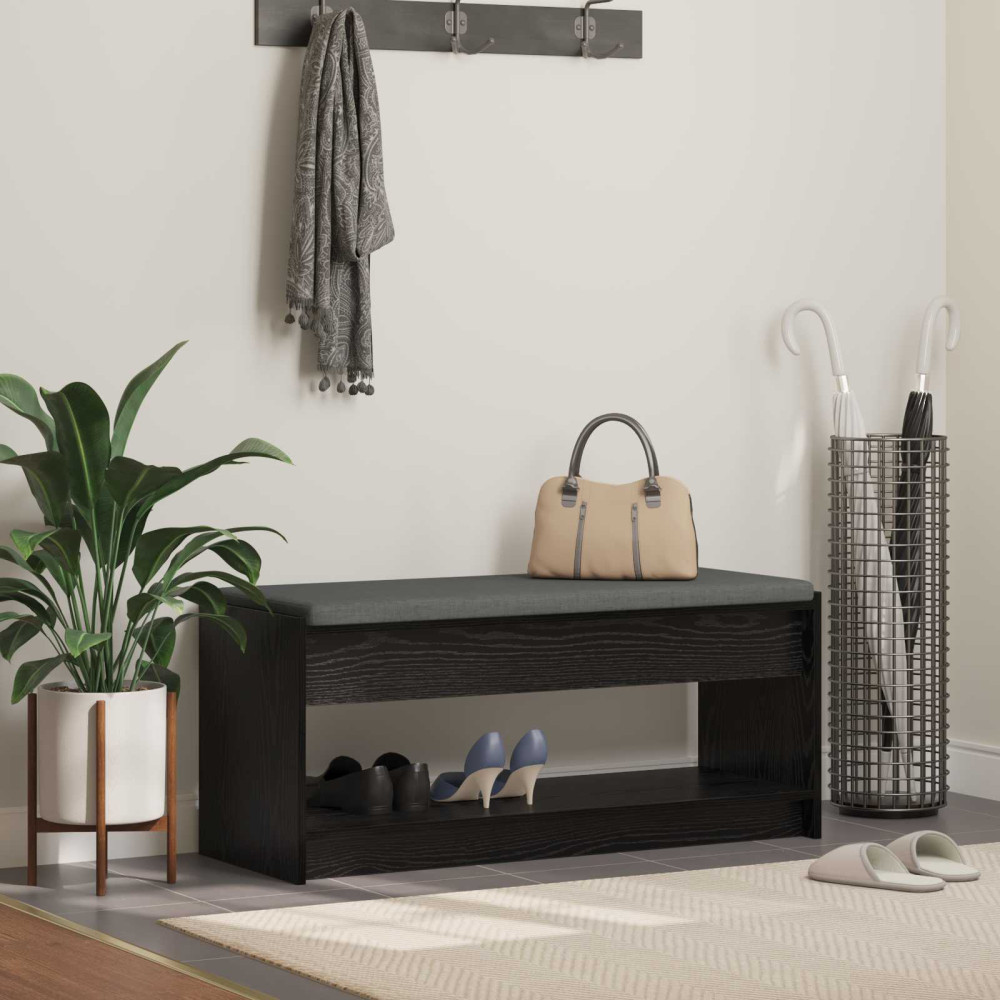 Produktbild för Hallbänk Svart Ek 103 x 38 x 45 cm Konstruerat Trä och Tyg