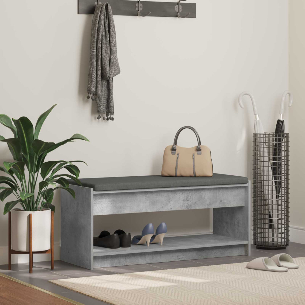 Produktbild för Hallbänk BetongGrå 103 x 38 x 45 cm Konstruerat Trä och Tyg