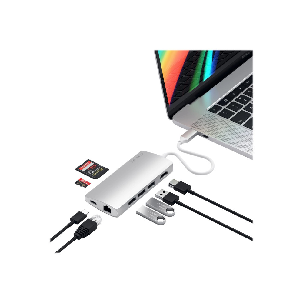 Produktbild för Satechi Aluminum Multi-Port Adapter V2 - dockningsstation - USB-C / Thunderbolt 3 - 1GbE