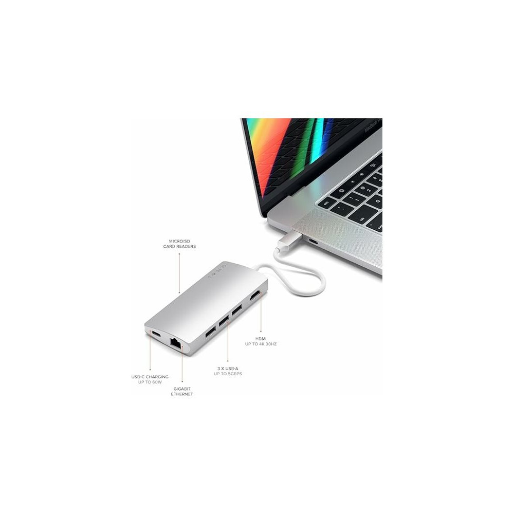 Produktbild för Satechi Aluminum Multi-Port Adapter V2 - dockningsstation - USB-C / Thunderbolt 3 - 1GbE