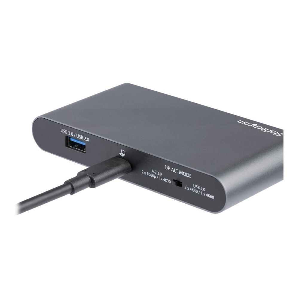 Produktbild för StarTech.com USB C Dock, 4K Dual Monitor DisplayPort, Mini Laptop Docking Station, 100W Power Delivery Passthrough, GbE, 2-Port USB-A Hub, USB Type-C Multiport Adapter 3.3' Cable, Dual DP - Portable USB-C Dock (DK30C2DAGPD) - dockningsstation - USB-C - 2 