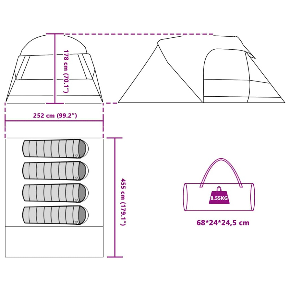 Produktbild för Dome Tält 4-Personer med tak Grön 455 x 252 x 178 cm
