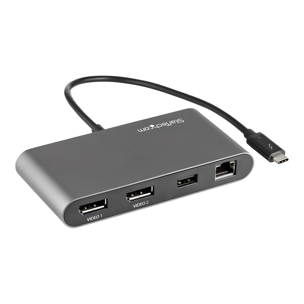 Produktbild för StarTech.com Thunderbolt 3 Mini Dock - Portable Dual Monitor w/ DP 4K 60Hz - 2X USB-A Hub (3.2/2.0), GbE - 28cm Cable - TB3 Multiport Adapter - Mac/Windows - Upgraded Version of TB3DKM2DP (TB3DKMDPL) - dockningsstation - Thunderbolt 3 - 2 x DP - 1GbE