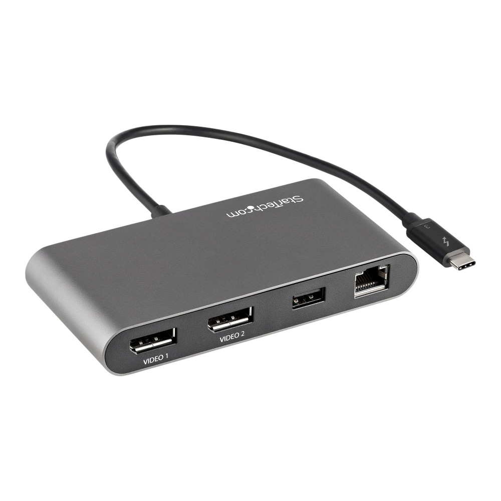Produktbild för StarTech.com Thunderbolt 3 Mini Dock - Portable Dual Monitor w/ DP 4K 60Hz - 2X USB-A Hub (3.2/2.0), GbE - 28cm Cable - TB3 Multiport Adapter - Mac/Windows - Upgraded Version of TB3DKM2DP (TB3DKMDPL) - dockningsstation - Thunderbolt 3 - 2 x DP - 1GbE