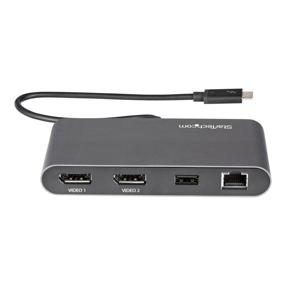 Produktbild för StarTech.com Thunderbolt 3 Mini Dock - Portable Dual Monitor w/ DP 4K 60Hz - 2X USB-A Hub (3.2/2.0), GbE - 28cm Cable - TB3 Multiport Adapter - Mac/Windows - Upgraded Version of TB3DKM2DP (TB3DKMDPL) - dockningsstation - Thunderbolt 3 - 2 x DP - 1GbE