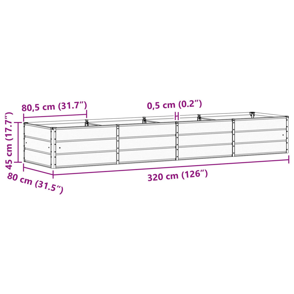 Produktbild för Planteringskärl Ljusgrå 320 x 80 x 45 cm Stål