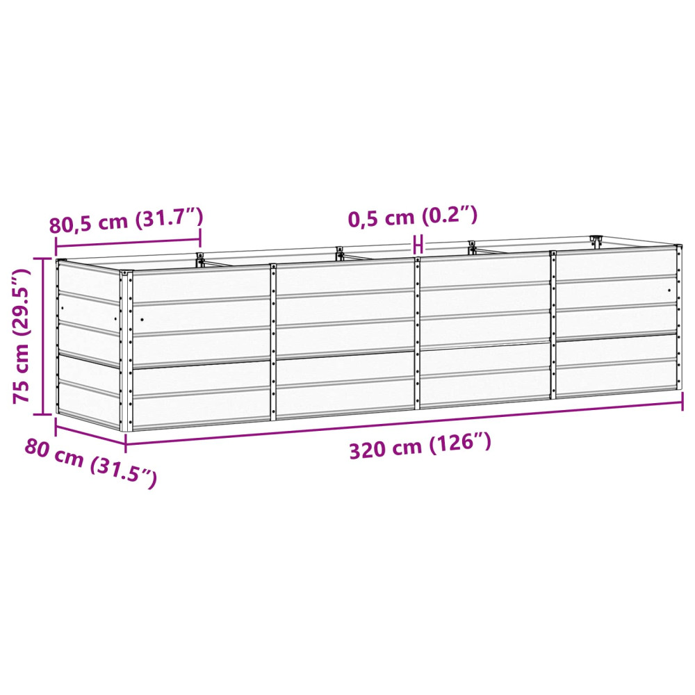 Produktbild för Planteringskärl Ljusgrå 320 x 80 x 75 cm Stål