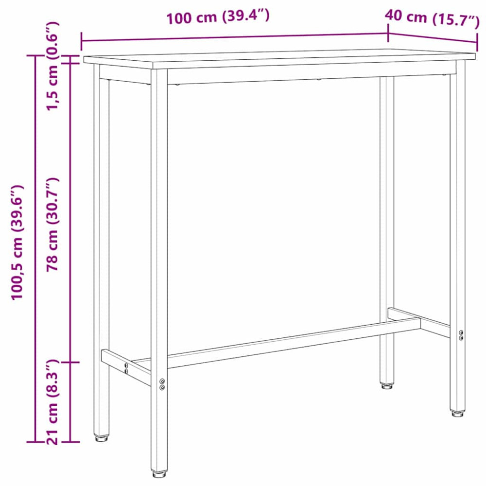 Produktbild för bord Rökt ek 100 x 40 x 100,5 cm Konstruerat trä och stål
