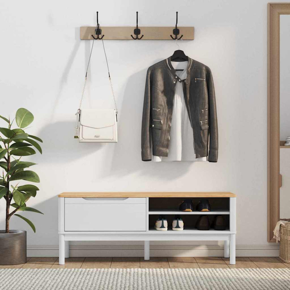 Produktbild för Hallbänk med låda FLORO Vit 115 x 40 x 45 cm Massiv furu