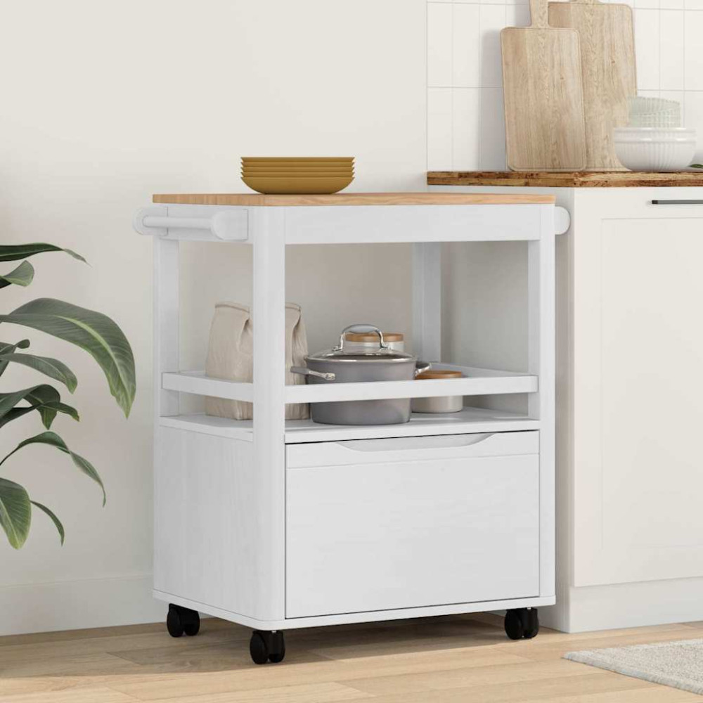 Produktbild för Köksvagn FLORO Vit 72,5 x 45 x 80 cm Massiv furu