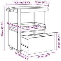 Produktbild för Köksvagn FLORO Vit 72,5 x 45 x 80 cm Massiv furu