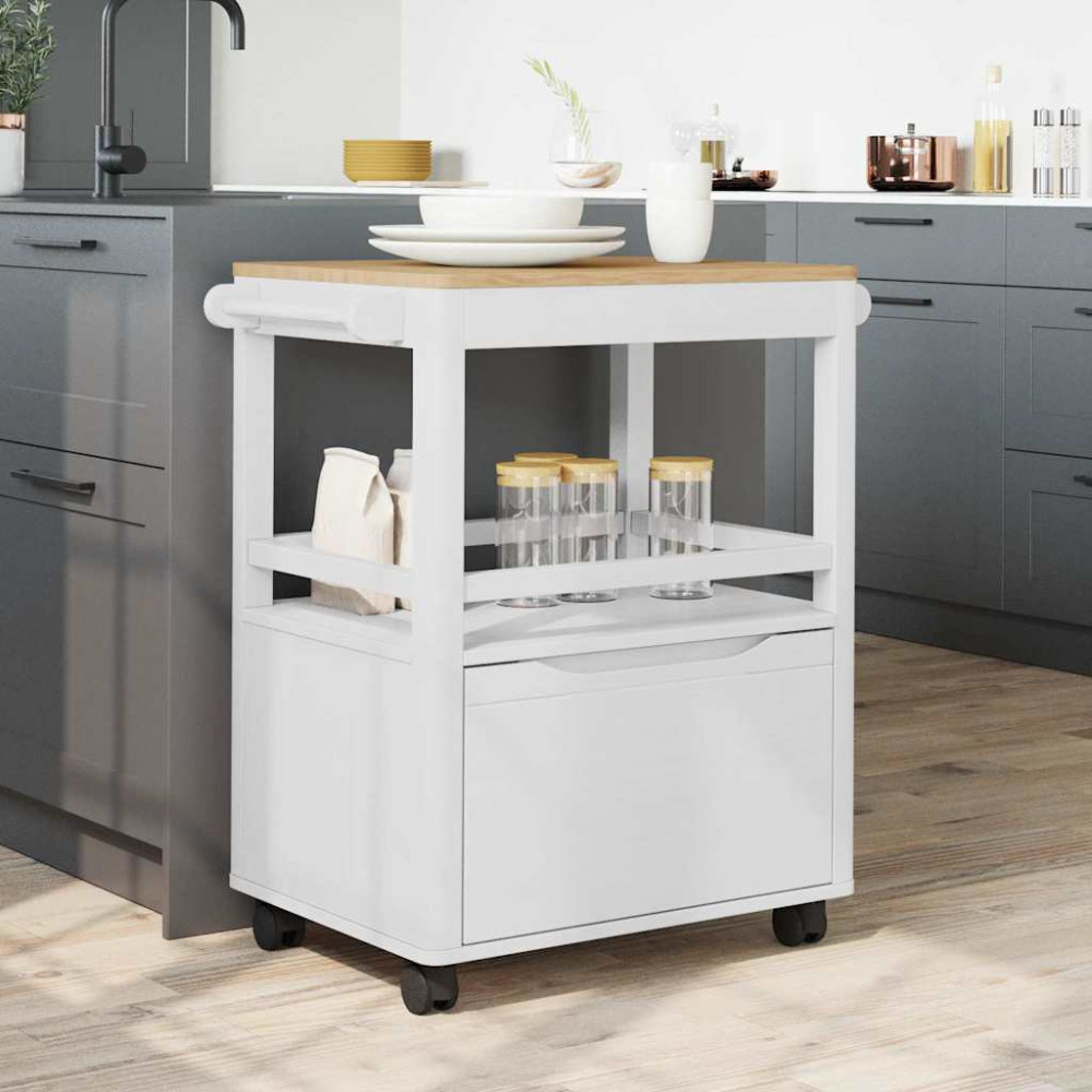 Produktbild för Köksvagn FLORO Vit 72,5 x 45 x 80 cm Massiv furu