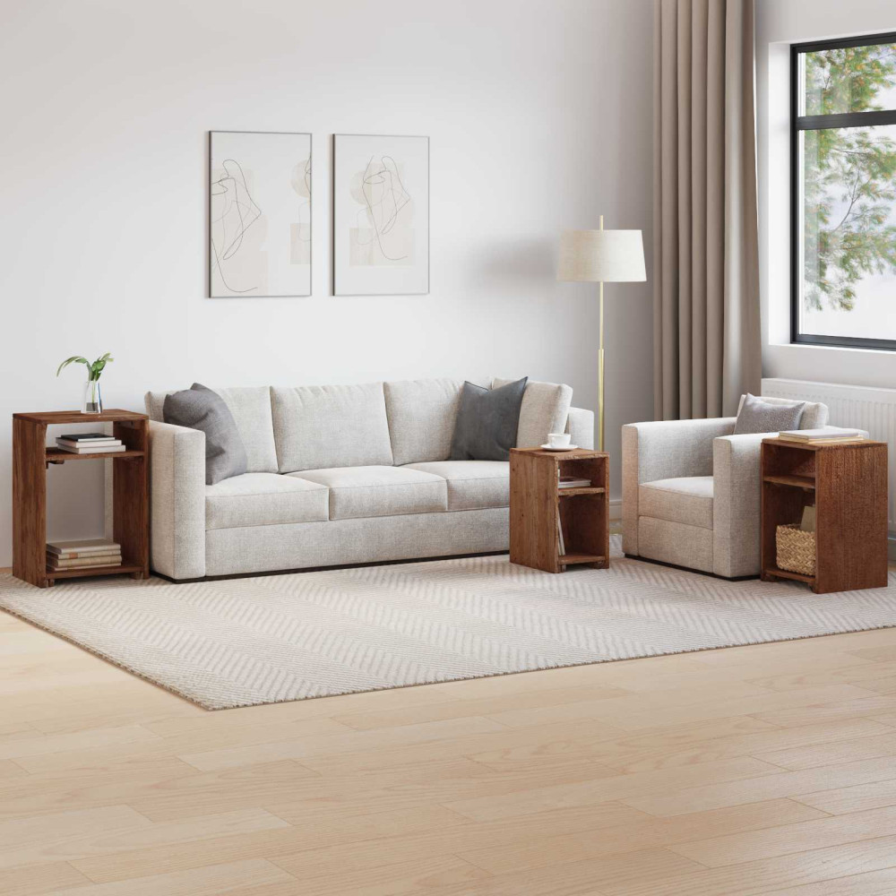 Produktbild för Accentbord med hylla med lagring 3 pcs Brun Massivt mahognyträ