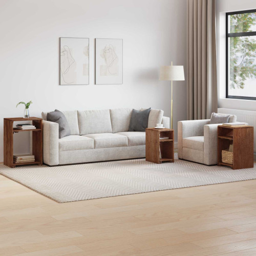 vidaXL Accentbord med hylla med lagring 3 pcs Brun Massivt mahognyträ