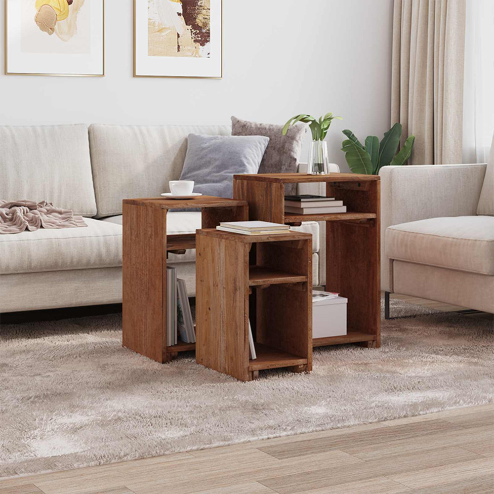 Produktbild för Accentbord med hylla med lagring 3 pcs Brun Massivt mahognyträ
