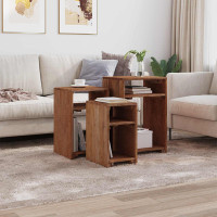 Produktbild för Accentbord med hylla med lagring 3 pcs Brun Massivt mahognyträ
