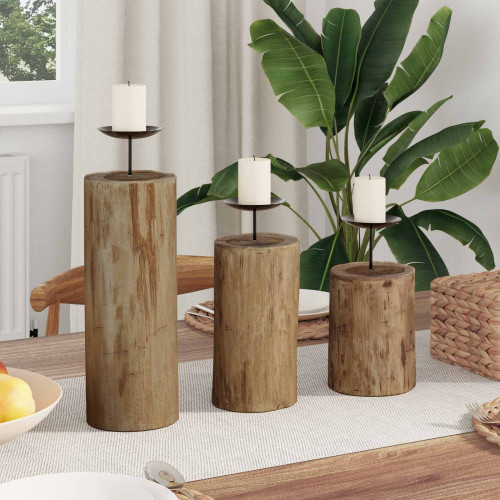 vidaXL Ljushållare 3 pcs Naturfärg Massivt teakträ