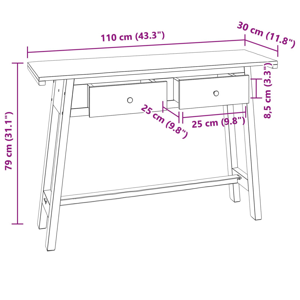 Produktbild för Skrivbord med låda Brun 110 x 30 x 79 cm Massivt mahognyträ