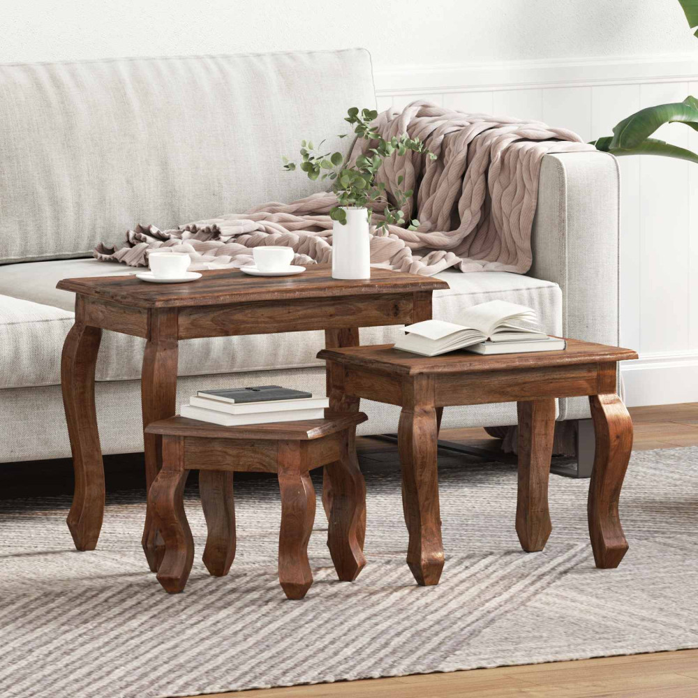 Produktbild för Nestingbord 3 pcs Brun Massivt mahognyträ