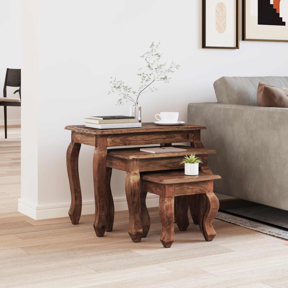 Produktbild för Nestingbord 3 pcs Brun Massivt mahognyträ