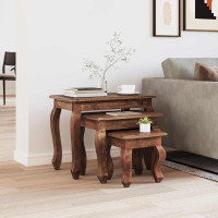 Produktbild för Nestingbord 3 pcs Brun Massivt mahognyträ