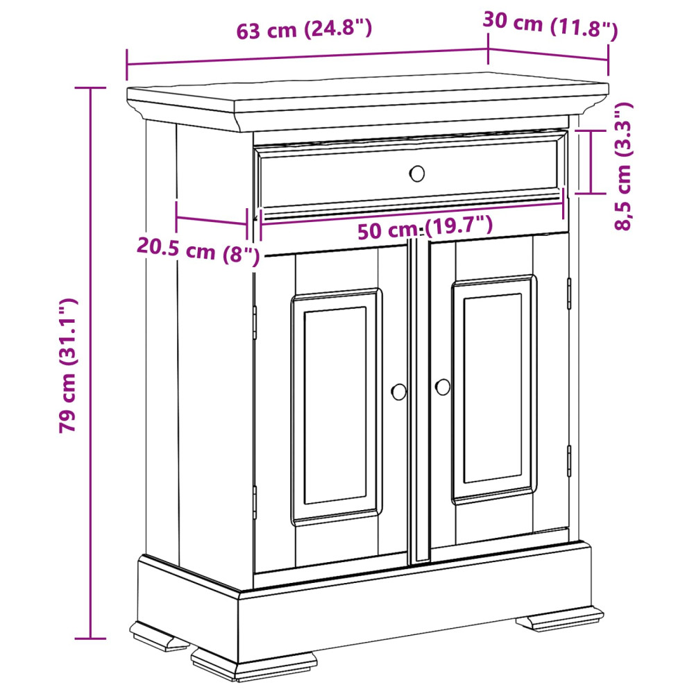 Produktbild för Förvaringsskåp 63 x 30 x 79 cm Massivt mahognyträ