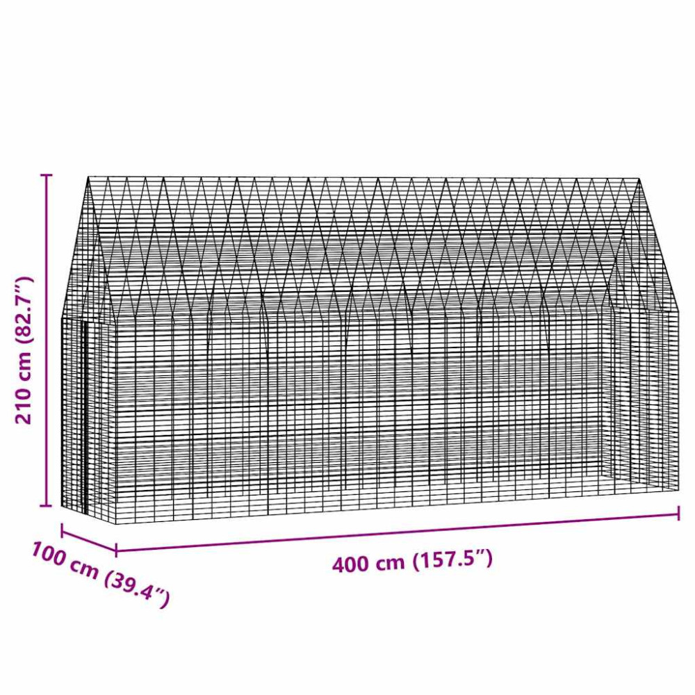 Produktbild för Kaninbur Silver 400 x 100 x 210 cm Galvaniserat Stål