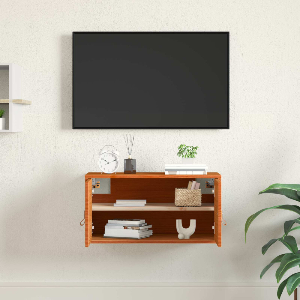 Produktbild för Väggskåp med hylla med dörr Vaxbrun 60 x 30 x 30 cm Massiv furu