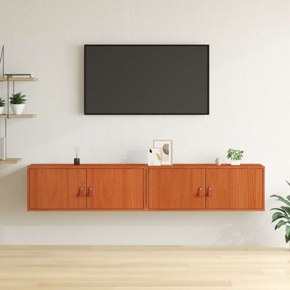 Produktbild för Väggskåp med hylla 2 pcs Vaxbrun 80 x 30 x 30 cm Massiv furu