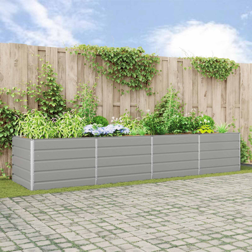 Produktbild för Planteringskärl Ljusgrå 385 x 100 x 75 cm Galvaniserat Stål