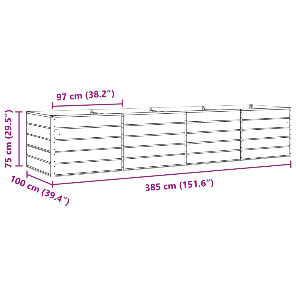 Produktbild för Planteringskärl Ljusgrå 385 x 100 x 75 cm Galvaniserat Stål