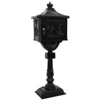 Produktbild för Stående Brevlåda Svart 42,5 x 29,5 x 117 cm Gjutet Aluminium