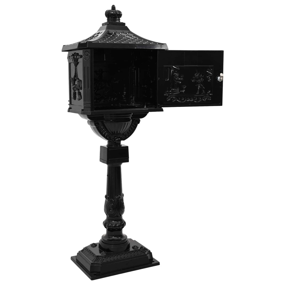 Produktbild för Stående Brevlåda Svart 42,5 x 29,5 x 117 cm Gjutet Aluminium