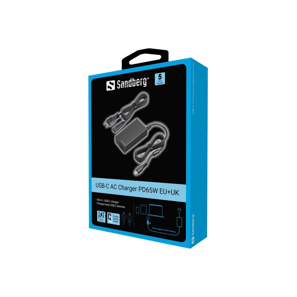 Produktbild för Sandberg USB-C AC Charger PD65W strömadapter - USB-C - 65 watt