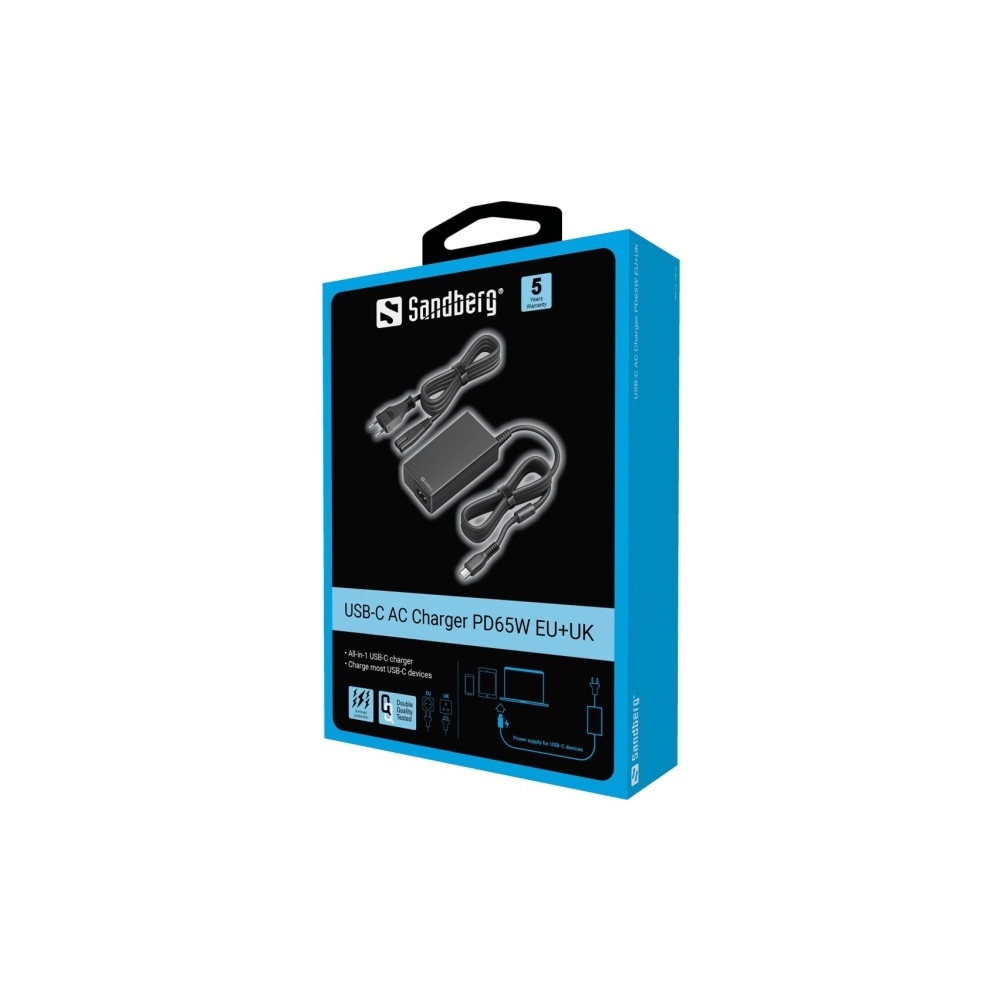 Produktbild för Sandberg USB-C AC Charger PD65W strömadapter - USB-C - 65 watt