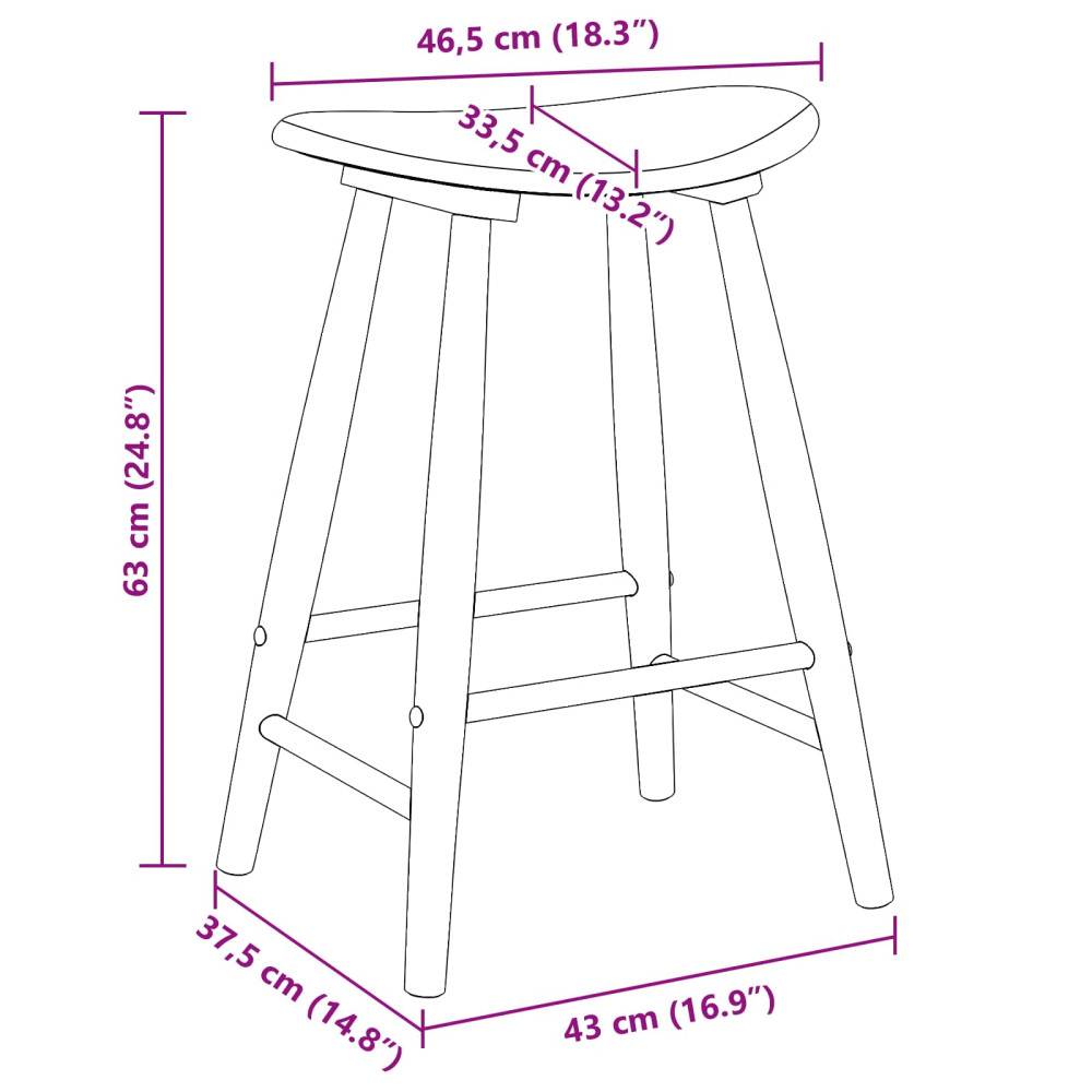 Produktbild för Matstolar 2 pcs Ljusbrun 46 x 37 x 63 cm Massiv Gummiträ