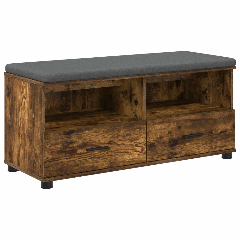 Produktbild för Hallbänk Rökt Ek 100 x 38 x 46 cm Konstruerat Trä och Tyg