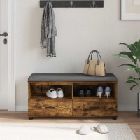 Produktbild för Hallbänk Rökt Ek 100 x 38 x 46 cm Konstruerat Trä och Tyg