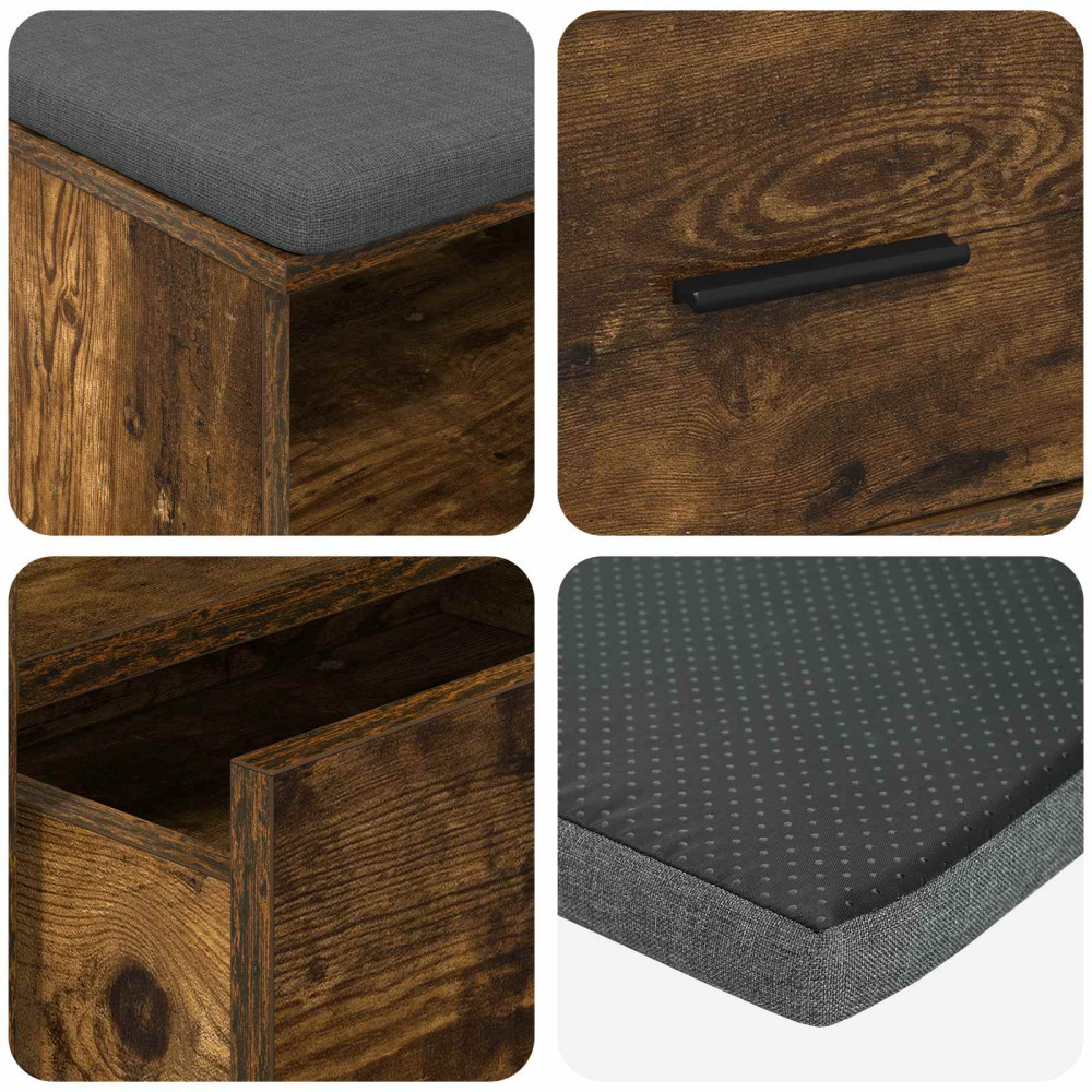 Produktbild för Hallbänk Rökt Ek 100 x 38 x 46 cm Konstruerat Trä och Tyg