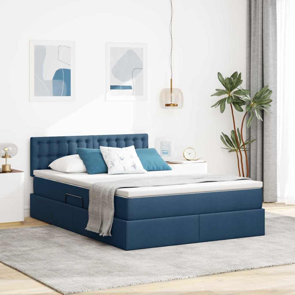 Produktbild för Förvaringssäng med madrass Blå 140 x 200 cm Konstruerat trä