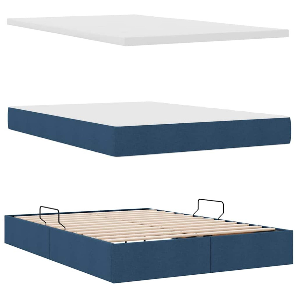 Produktbild för Förvaringssäng med madrass Blå 140 x 200 cm Konstruerat trä