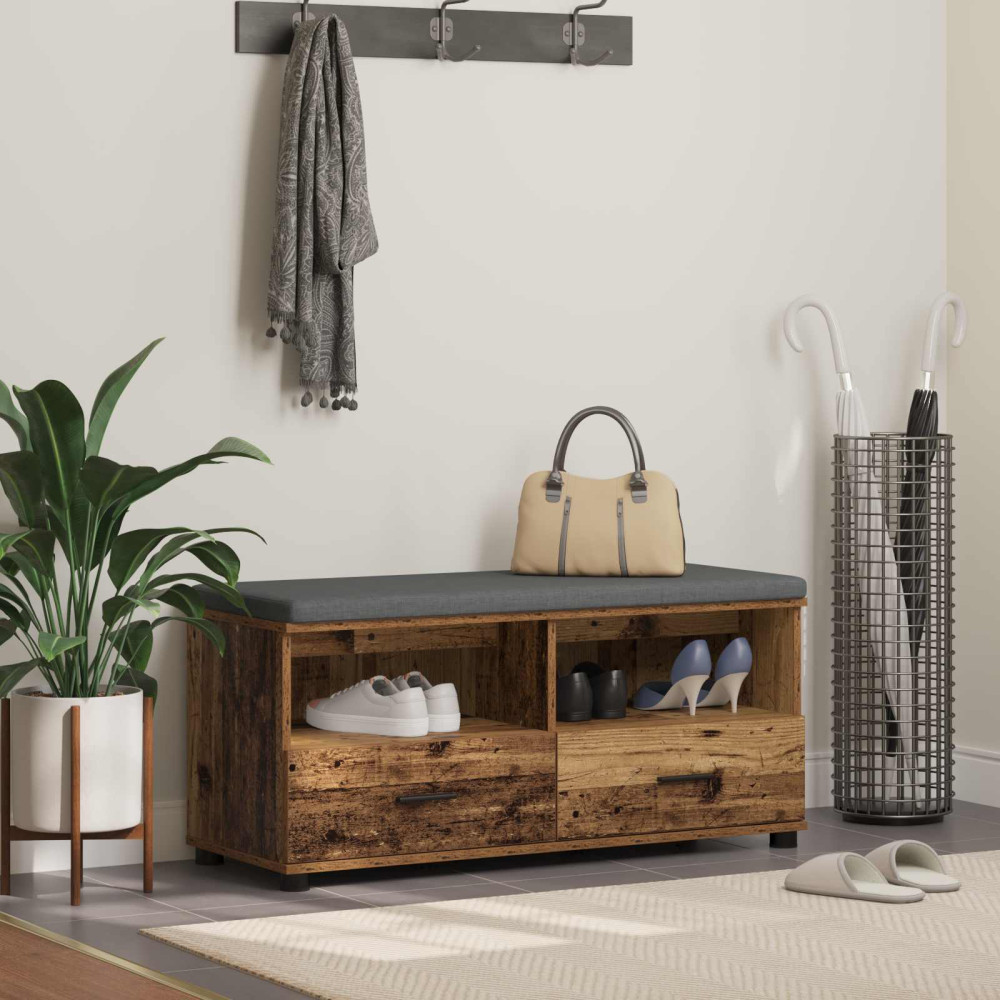 Produktbild för Hallbänk Gammalt trä 100 x 38 x 46 cm Konstruerat Trä och Tyg