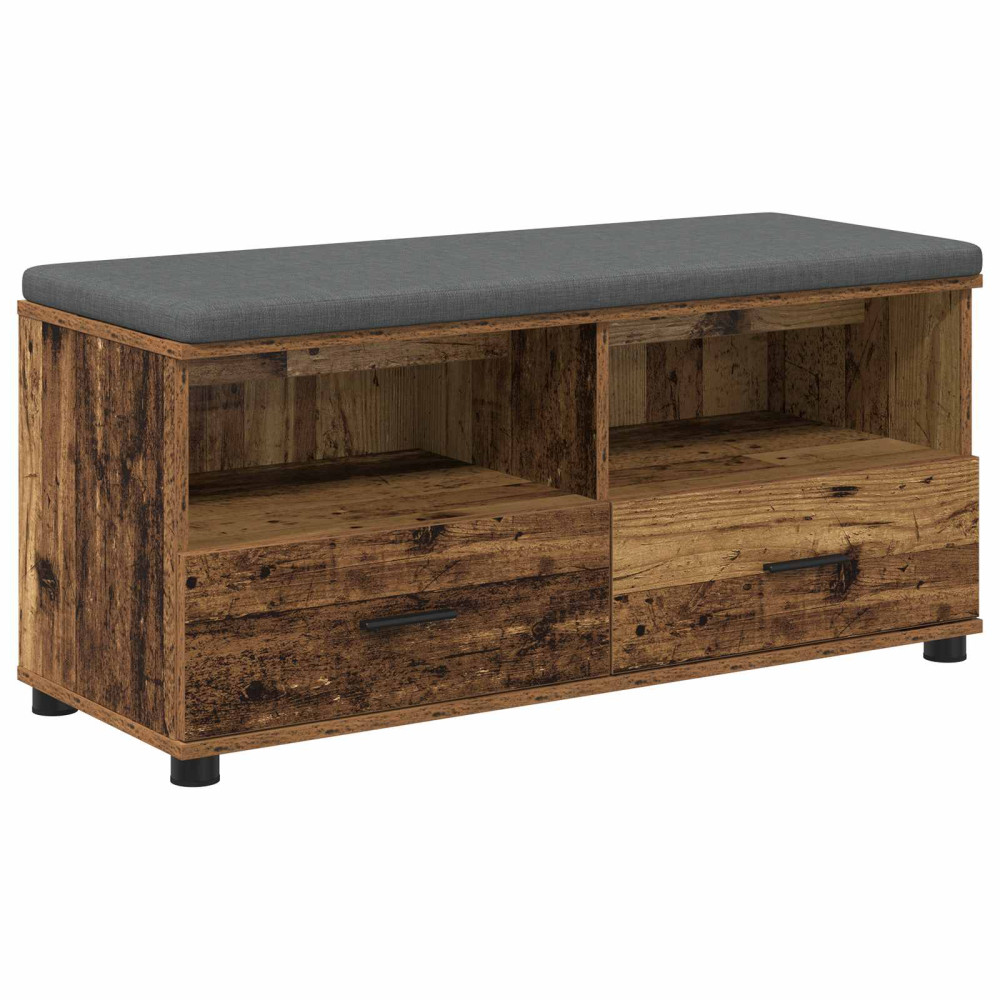 Produktbild för Hallbänk Gammalt trä 100 x 38 x 46 cm Konstruerat Trä och Tyg