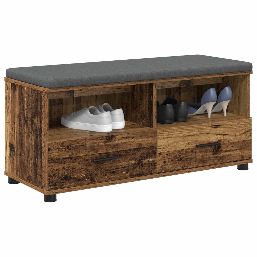 Produktbild för Hallbänk Gammalt trä 100 x 38 x 46 cm Konstruerat Trä och Tyg