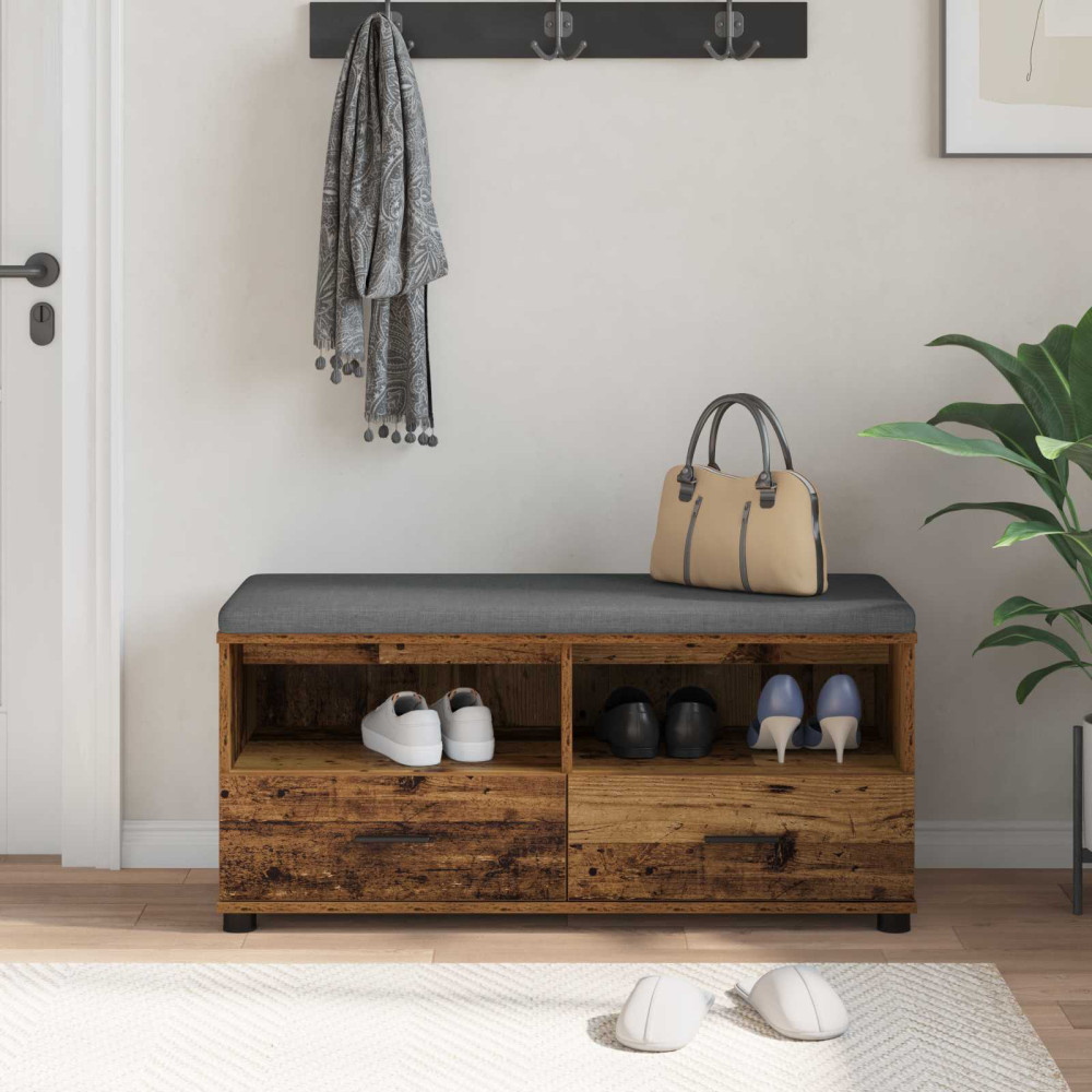 Produktbild för Hallbänk Gammalt trä 100 x 38 x 46 cm Konstruerat Trä och Tyg